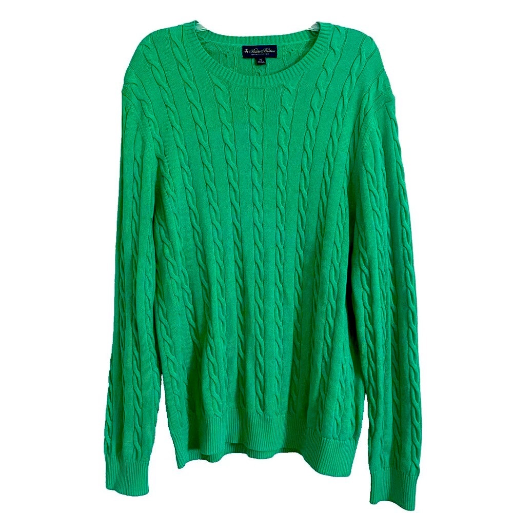 Brooks Brothers Kelly Green Crewneck Sweater Men's XL Cable Knit Old Money